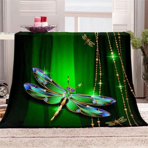 Polyester Thick Blanket 3D Green Dragonfly Pattern for Halloween Christmas Decoration