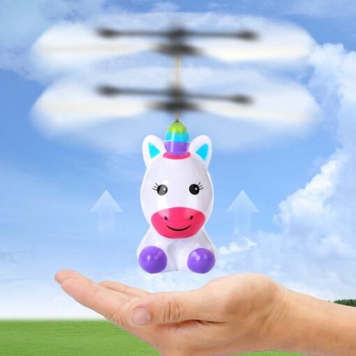 Light Sky Blue Mini LED Light Up Infrared Induction Drone Rechargeable Flying Unicorn Toy Hand-controlled Toys for Kids Gift