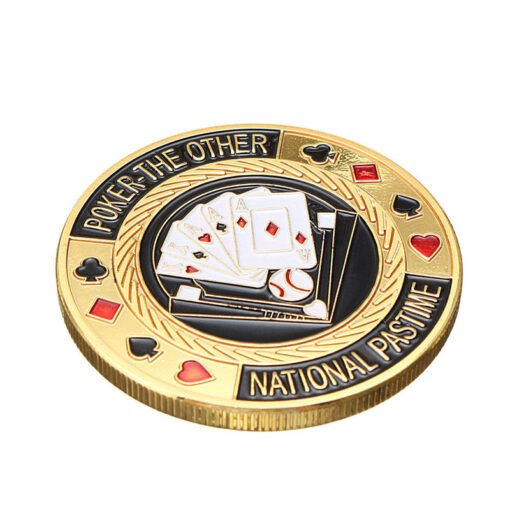 Navajo White Metal Poker Guard Card Protector Coin Chip Gold Plated With Round Plastic Case