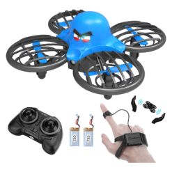 Dodger Blue FLYHAL F111 Mini Drone for Kids Gesture Sensing Control 360° Flip LED Light Altitude Hold RC Quadcopter (Two Batteries)