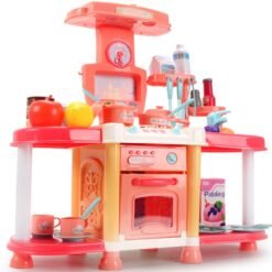 Orange Red Children's Playhouse Kitchen Toy Set Sound And Light Sound Effects Girls Cook And Cook Utensils