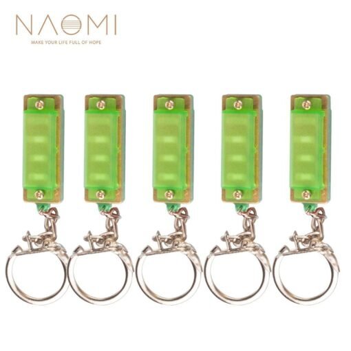 Dark Khaki Naomi 5 PCS 4 Hole 8 Tone Mini Harmonica Keychain Key Rings For Toy Gift Musical Instrument