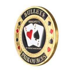 Pale Goldenrod Metal Poker Guard Card Protector Coin Chip Gold Color Plated With Round Plastic Case