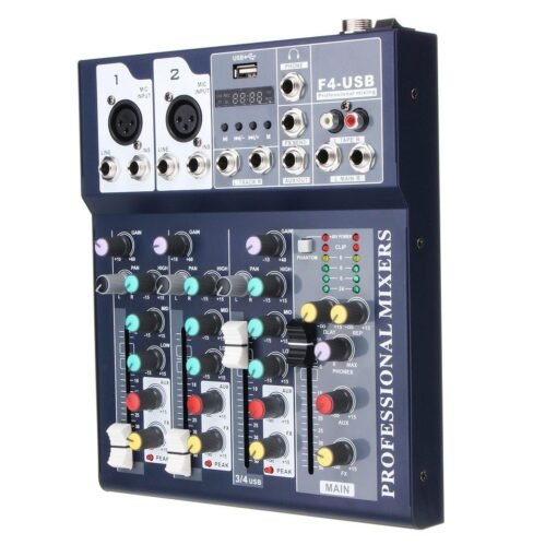 Dim Gray J.I.Y F4 4 Channel USB Bluetooth Audio Mixer with Reverb Effect for Home Karaoke Live Stage Performance