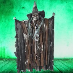 Dark Olive Green Halloween Hanging Ghost Witch Voice Red Light Eyes Party Decoration Toys Supplies