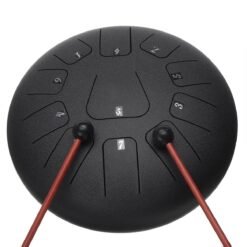 Dark Slate Gray HLURU 12 Inch 11 Notes D Tone Steel Tongue Percussion Drum Handpan Instrument with Drum Mallets and Bag