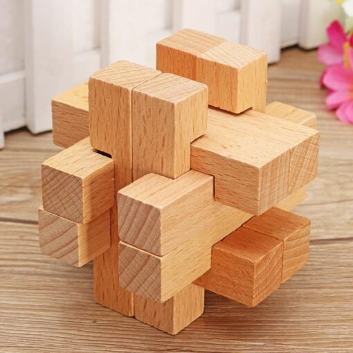 Gray Kong Ming Lock Toys Children Kids Assembling 3D Puzzle Cube Challenge IQ Brain Wooden Toy