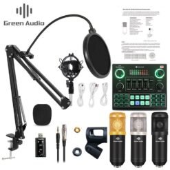 Goldenrod GAM-800 Green Audio Condenser Microphone for Karaoke with GAX-V9 Bluetooth Audio Mixer Sound Card