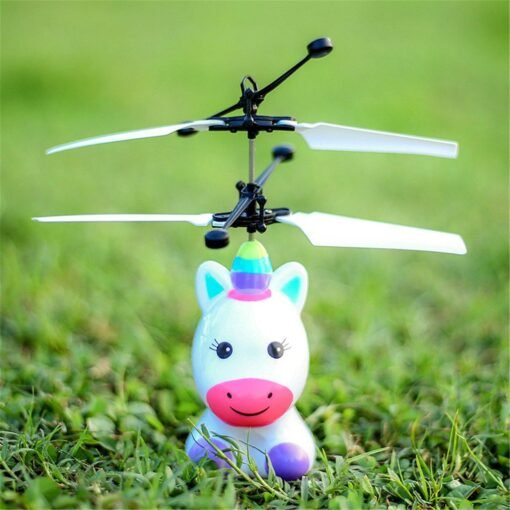 Dark Sea Green Mini LED Light Up Infrared Induction Drone Rechargeable Flying Unicorn Toy Hand-controlled Toys for Kids Gift