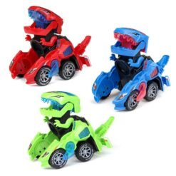 Green Yellow Creative Dinosaur Deformation Toy Car Puzzle Dinosaur Electric Toy Car Light and Music Electric Deformation Dinosaur Toys