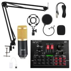 Dark Khaki BM800 Condenser Microphone Kit Pro Audio Studio Sound Recording Microphone with V8X PRO Muti-functional Bluetooth Sound Card