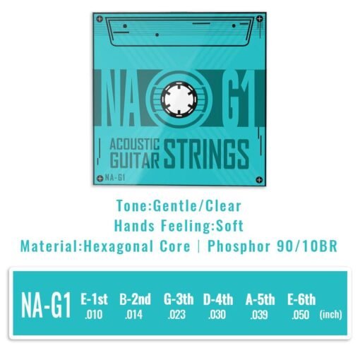 NAOMI 6pcs/1pack Professional Acoustic Guitar Strings Phosphorus Copper Coating .010-.050 Inch Clear Tone Soft Feeling NA-G1