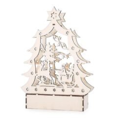 Beige Christmas Party Home Decoration LED Lamp Glowing Wooden Tree Ornament Toys For Kids Children Gift