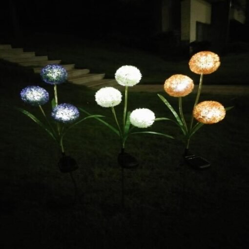 White Smoke Dandelion LED Optical Fiber Solar Power Outdoor Light Lamp