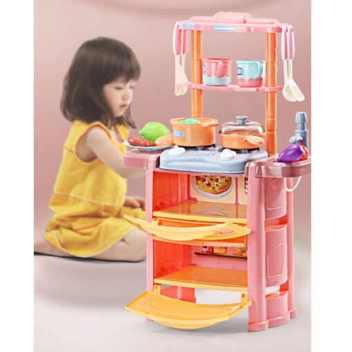 White Smoke Dream Kitchen Role Play Cooking Children Tableware Toys Set with Sound Light Water Outlet Funtion