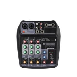 Black ELM AI-4 Karaoke Audio Mixer Mixing Console Compact Sound Card Mixing Console Digital BT MP3 USB for Music DJ Recording