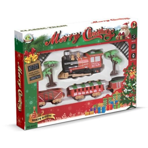 Maroon Christmas Train Track Toys Electric Stitching Train Track With Light And Music Effect