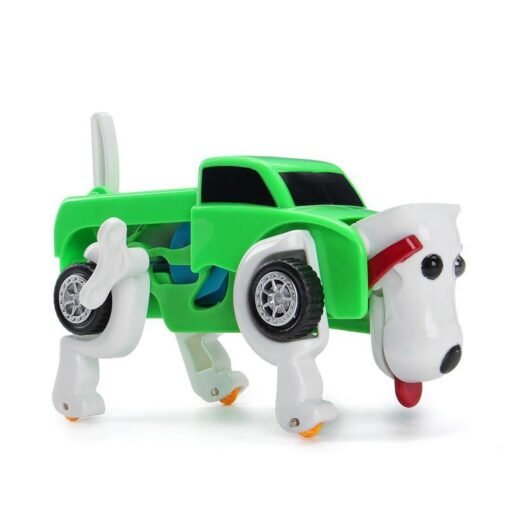 Lime Green Automatic Transformation Dog Car Vehicle Clockwork Winding Up For Kids Christmas Deformation Gift