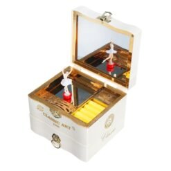 Saddle Brown Hand Crank Rotating Dancers Ballerina Music Box Metal Antique Jewelry Box New Year Gift for Girl