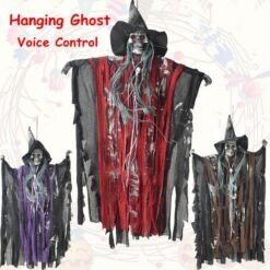 Brown Halloween Hanging Ghost Witch Voice Red Light Eyes Party Decoration Toys Supplies