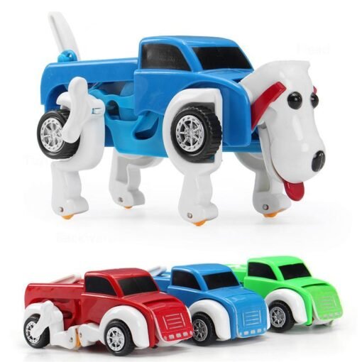 Steel Blue Automatic Transformation Dog Car Vehicle Clockwork Winding Up For Kids Christmas Deformation Gift