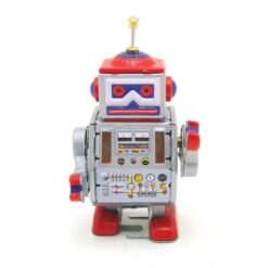Gray Classic Vintage Clockwork Wind Up Robot Kids Children Reminiscence Tin Toys With Key