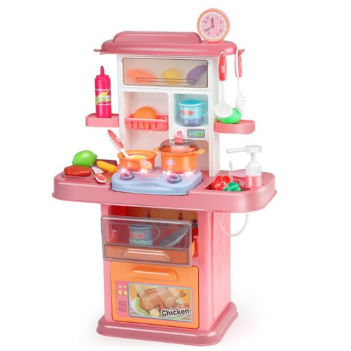 Light Coral Dream Kitchen Role Play Cooking Children Tableware Toys Set with Sound Light Water Outlet Funtion