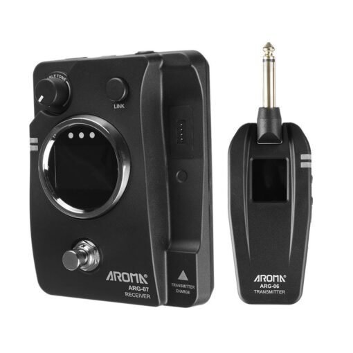 Dark Slate Gray AROMA ARG-07 Guitar Wireless Transmission System(Transmisster & Receiver) 6.35mm Plug LCD Display 4 Channels Max. 35m Effective